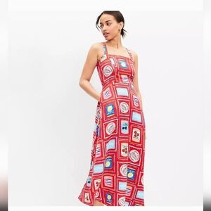 LOFT Red and Blue Linen Blend Sardine Dress